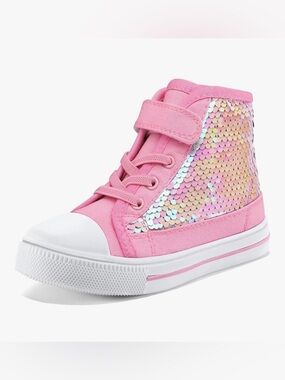 Girls' Pink Sequin High-Top Sneakers